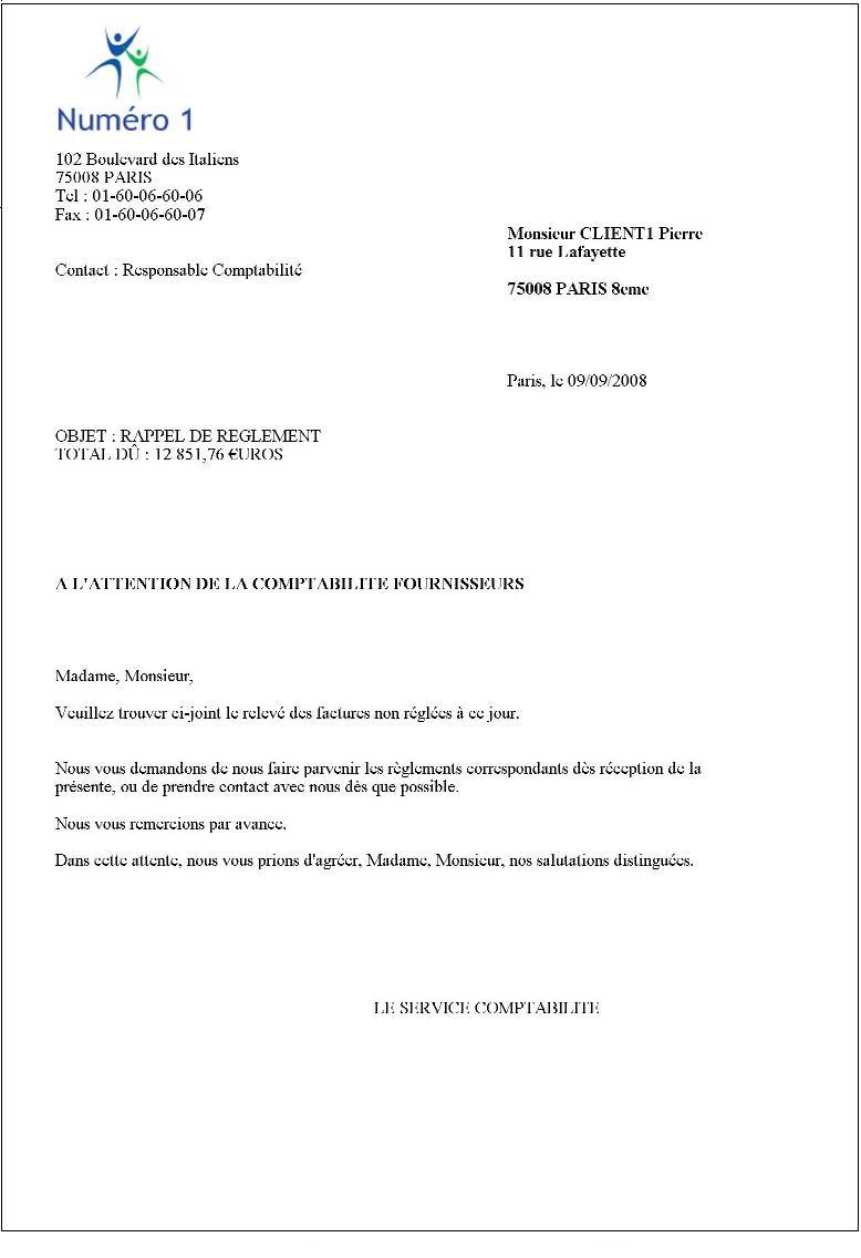 exemple de courrier pour facture impaye